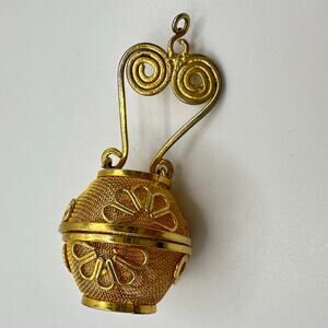 Midcentury Chinese gold plated filigree mesh lantern secret locket box pendant